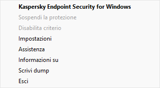 Menu con le opzioni di controllo dell'applicazione.