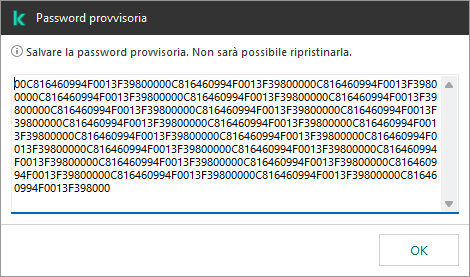Una finestra con una password provvisoria.