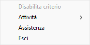 Menu con voci di controllo dell'applicazione in un'interfaccia semplificata.