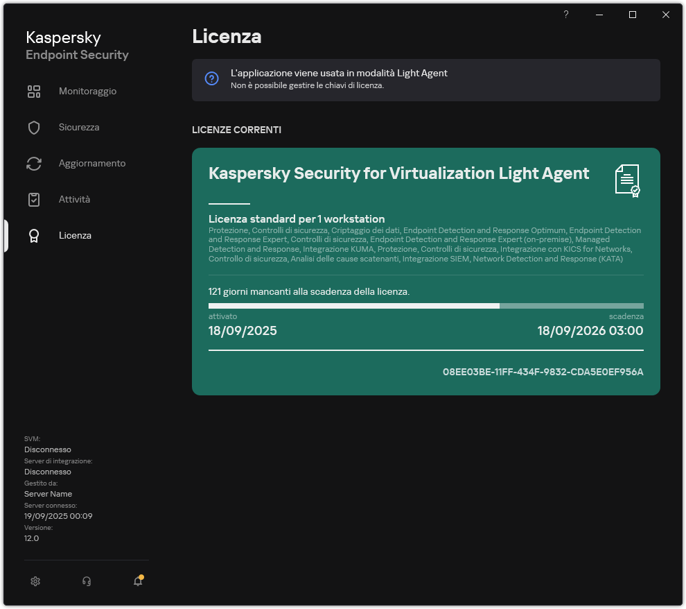 La finestra con le informazioni sulla licenza.
