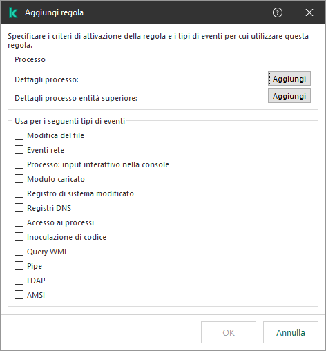 Finestra Esclusione della telemetria EDR.