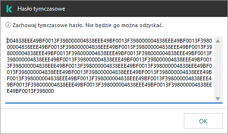 Okno z tymczasowym hasłem.
