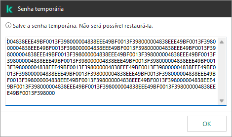 Uma janela com uma senha temporária.