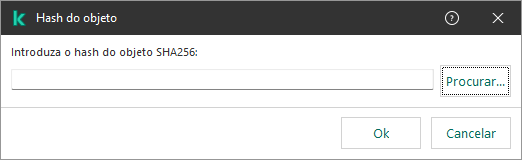 Uma janela com um campo para inserir a soma hash do objeto. O utilizador pode selecionar um objeto através do gestor de ficheiros.