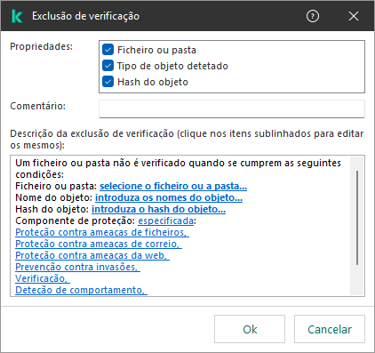 Uma janela com ferramentas de seleção de exclusão. O utilizador pode selecionar ficheiro ou pasta, introduzir um nome de objeto ou hash.