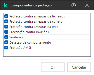 Uma janela com a lista de componentes da aplicação. A exclusão aplica-se apenas à operação de componentes selecionados.