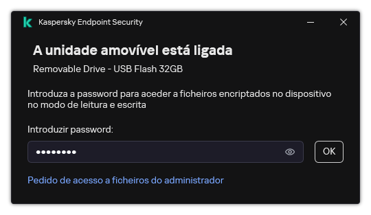 A janela contém um campo de entrada de password. O utilizador pode criar um pedido de acesso ao ficheiro.