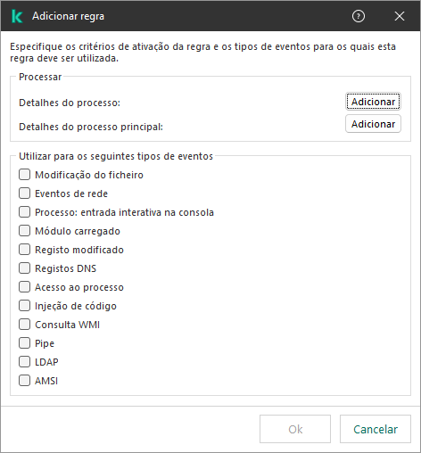 Janela de exclusões de telemetria de EDR.