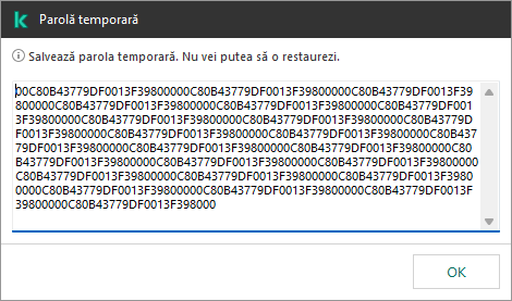 O fereastră cu o parolă temporară.