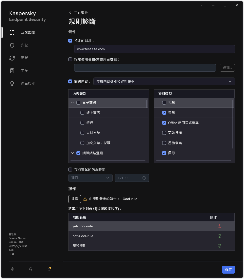 網頁資源測試結果視窗。