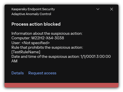 Notification about a rule triggering. The user can create a request to allow a process action.