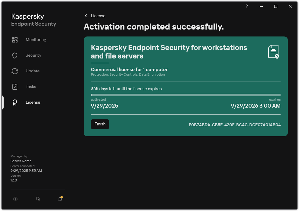 The window contains information about the license: expiration date, available functions and other information.