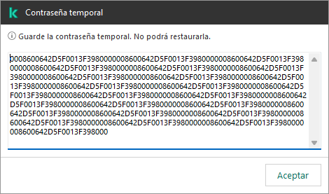 Una ventana con una contraseña temporal.