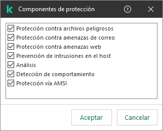 Una ventana con la lista de componentes de la aplicación. La exclusión se aplica únicamente a la operación de los componentes seleccionados.