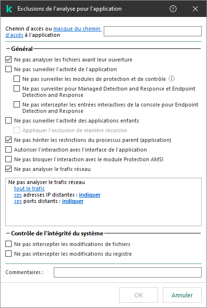 Une fenêtre avec un champ pour saisir le chemin d'accès à un fichier ou à un dossier. Des masques peuvent être utilisés.