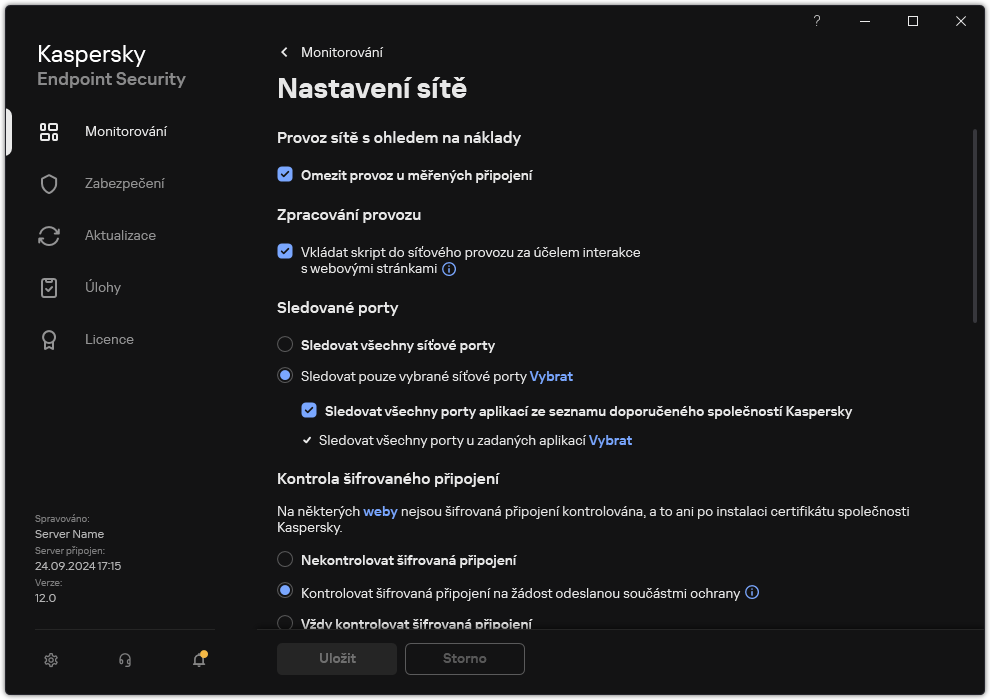 Okno Nastavení pravidla sítě aplikace.
