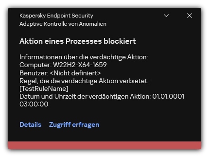 Benachrichtigung über eine ausgelöste Regel. Der Benutzer kann eine Erlaubnisanfrage für eine Prozessaktion erstellen.