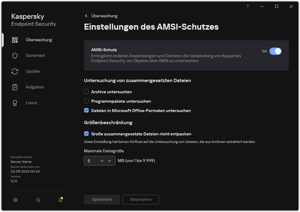 Fenster „Einstellungen für den AMSI-Schutz“.