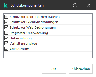 Ein Fenster mit einer Liste der App-Komponenten. Die Ausnahme gilt nur für den Betrieb der ausgewählten Komponenten.