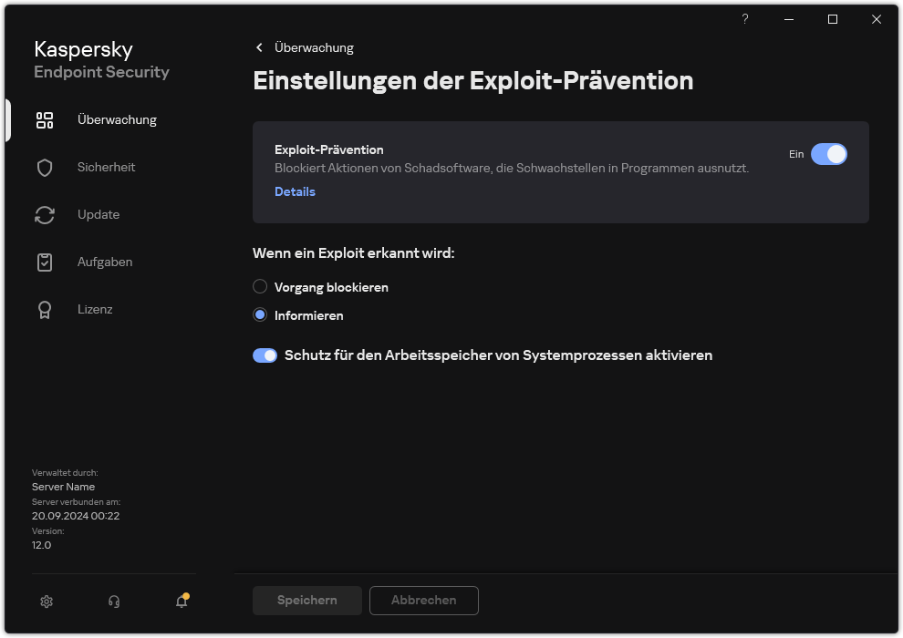 Fenster mit den Einstellungen der „Exploit-Prävention“