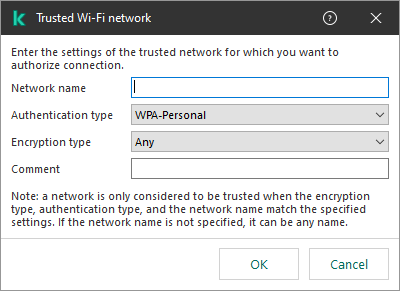 The window contains the settings of the trusted Wi-Fi network.