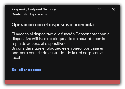 Notificación sobre una conexión wifi bloqueada. El usuario puede crear una solicitud para conectarse a la red wifi.