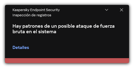 Notificación sobre un posible ataque por fuerza bruta. El usuario puede ver información detallada sobre la regla.