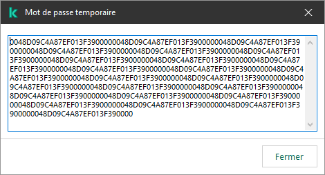 Une fenêtre avec un mot de passe temporaire.