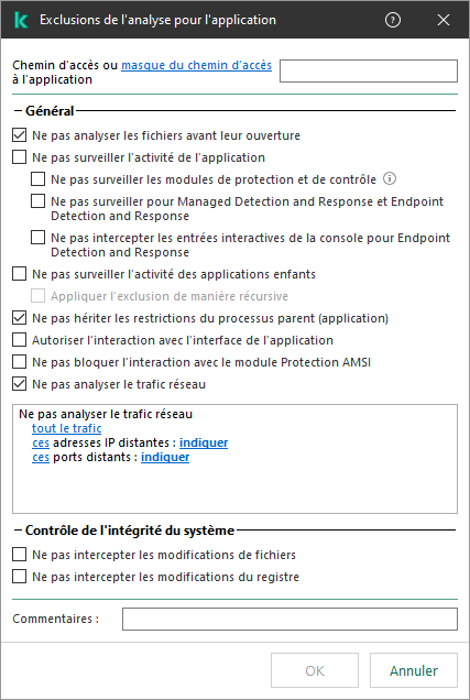 Une fenêtre avec un champ pour saisir le chemin d'accès à un fichier ou à un dossier. Des masques peuvent être utilisés.