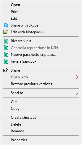 Menu di scelta rapida del file.