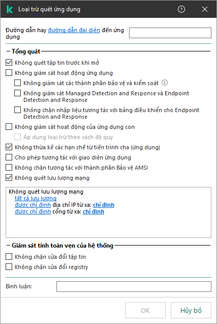 Một cửa sổ có trường để nhập đường dẫn đến tập tin hoặc thư mục. Có thể sử dụng các ký tự đại diện.