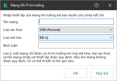 Cửa sổ chứa các cài đặt của mạng Wi-Fi được tin tưởng.