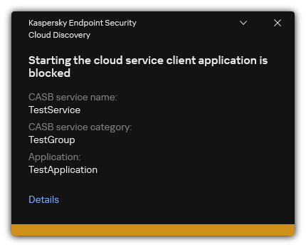 Cloud service blocking notification. The user can view detailed information about the rule.
