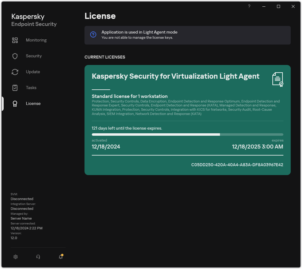 The window with license information.