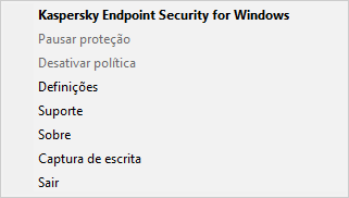 Menu com opções de controlo das aplicações.