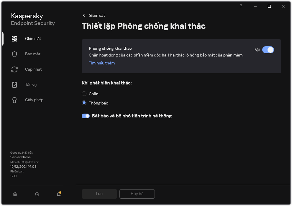 Cửa sổ thiết lập Phòng chống Khai thác