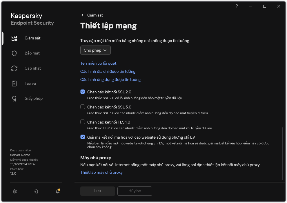 Cửa sổ thiết lập mạng ứng dụng.