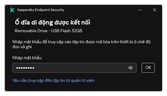 Cửa sổ chứa một trường nhập mật khẩu. Người dùng có thể tạo yêu cầu truy cập tập tin.
