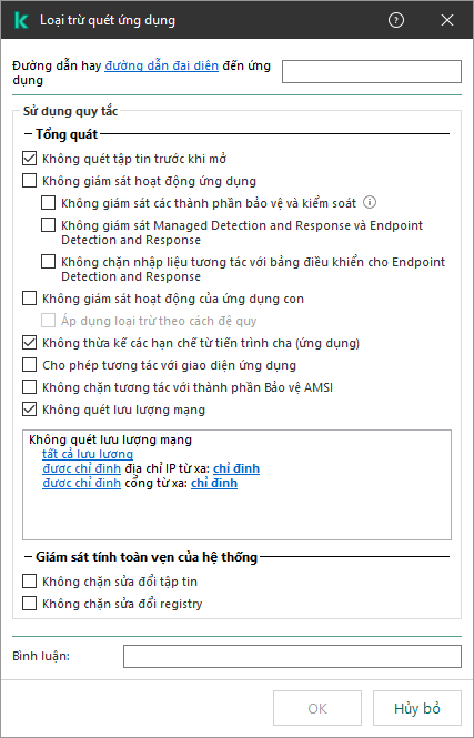 Một cửa sổ có trường để nhập đường dẫn đến tập tin hoặc thư mục. Có thể sử dụng các ký tự đại diện.