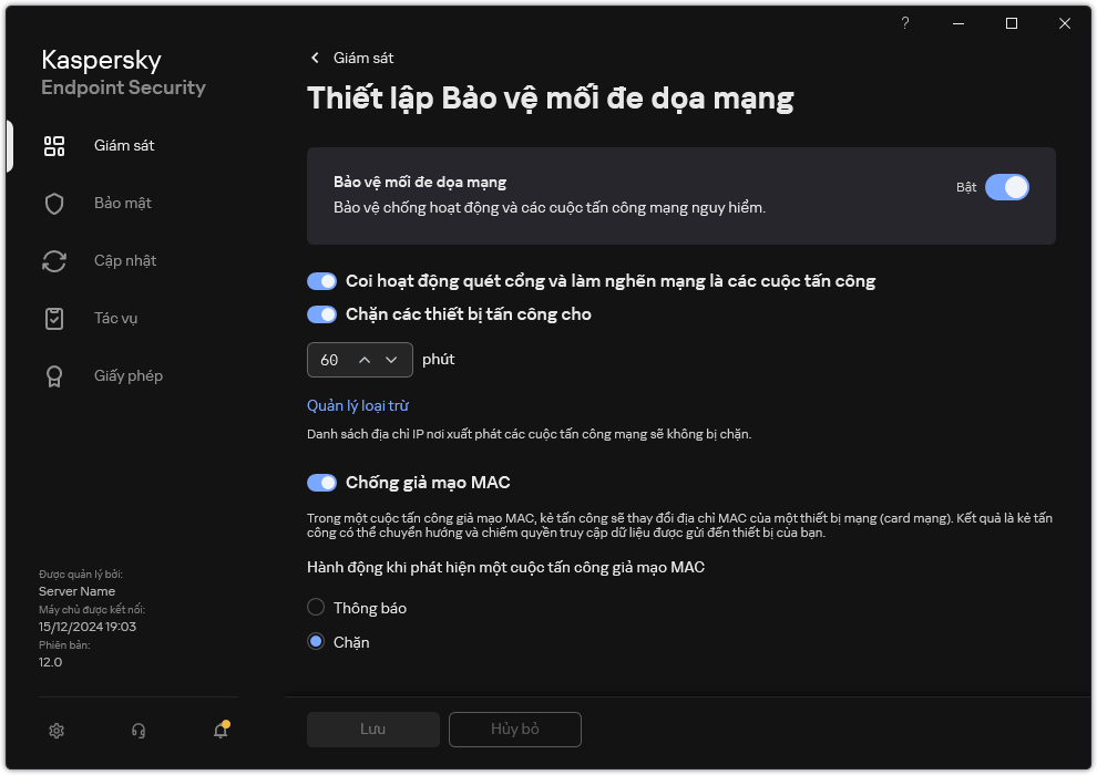 Cửa sổ thiết lập Bảo vệ mối đe dọa mạng