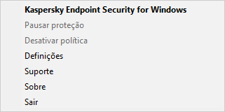 Menu com opções de controlo das aplicações.