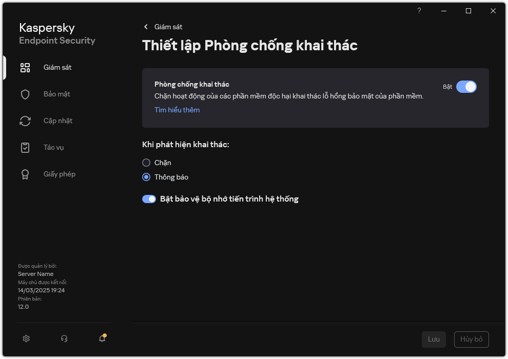 Cửa sổ thiết lập Phòng chống Khai thác