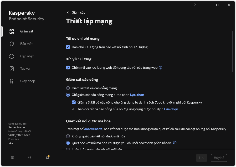 Cửa sổ thiết lập mạng ứng dụng.
