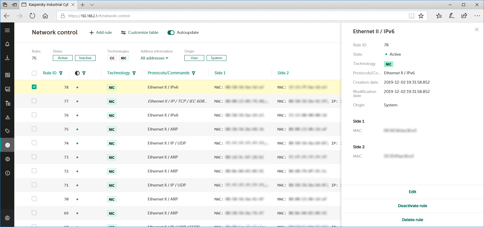 Network Control section