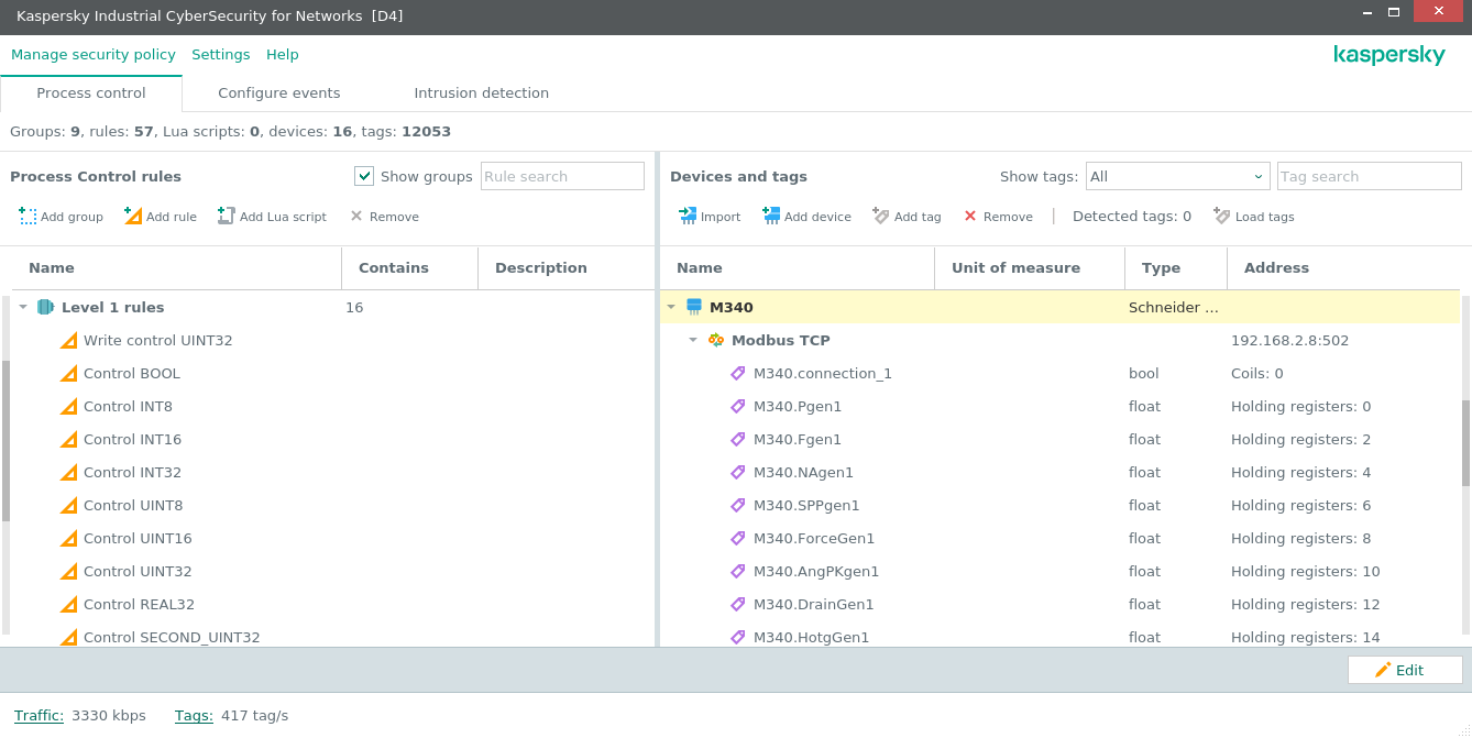 Process control tab