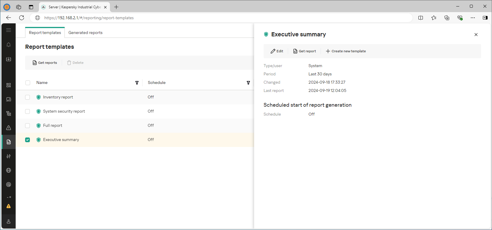 Example of the displayed elements and data in the web interface section.