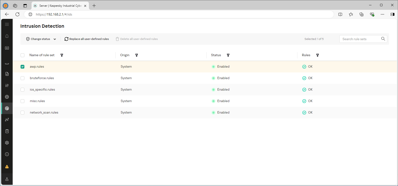 Example of the displayed elements and data in the web interface section.