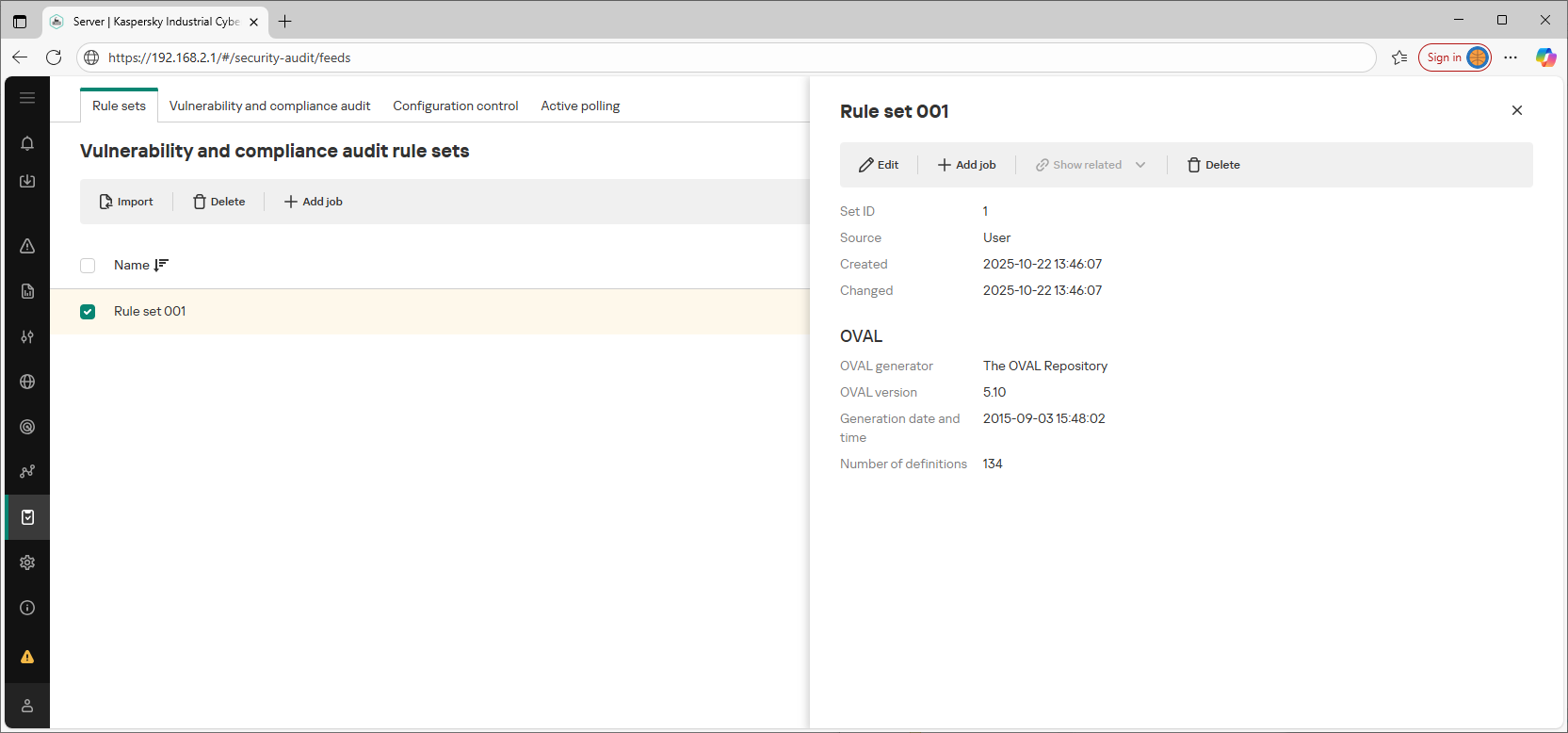 Example of the displayed elements and data in the web interface section.