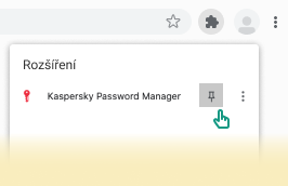 Pravý horní roh okna prohlížeče ukazující, jak připnout rozšíření.