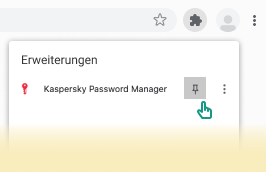 Die rechte obere Ecke des Browserfensters mit angehefteter Erweiterung.